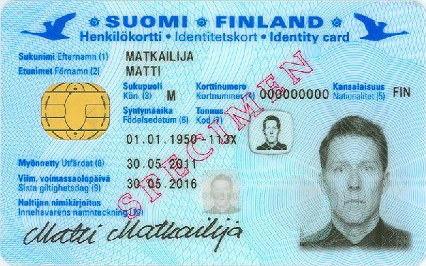Finnish national ID card front and back view
