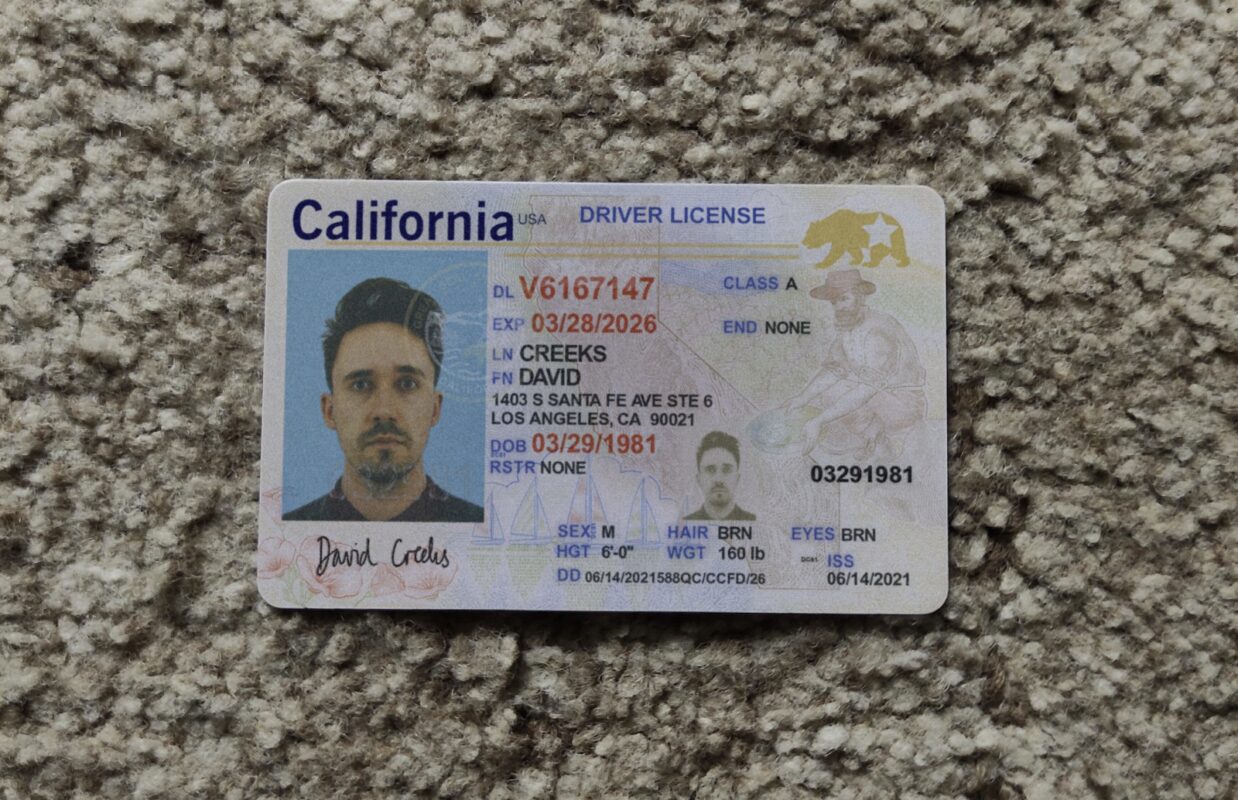 California ID Card front side with DMV holograms and REAL ID star